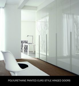 Polyurethane painted hinged built in wardrobe, Bespoke Modern Wardrobe and storage solution, custom made gloss wardrobe